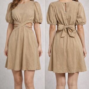 Vero Moda Tan Puff Sleeve Mini Dress